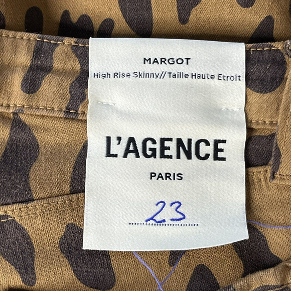 New L’AGENCE Margot Brown Animal Print Coated High Rise Skinny Jeans 23 Ankle - Picture 10 of 10